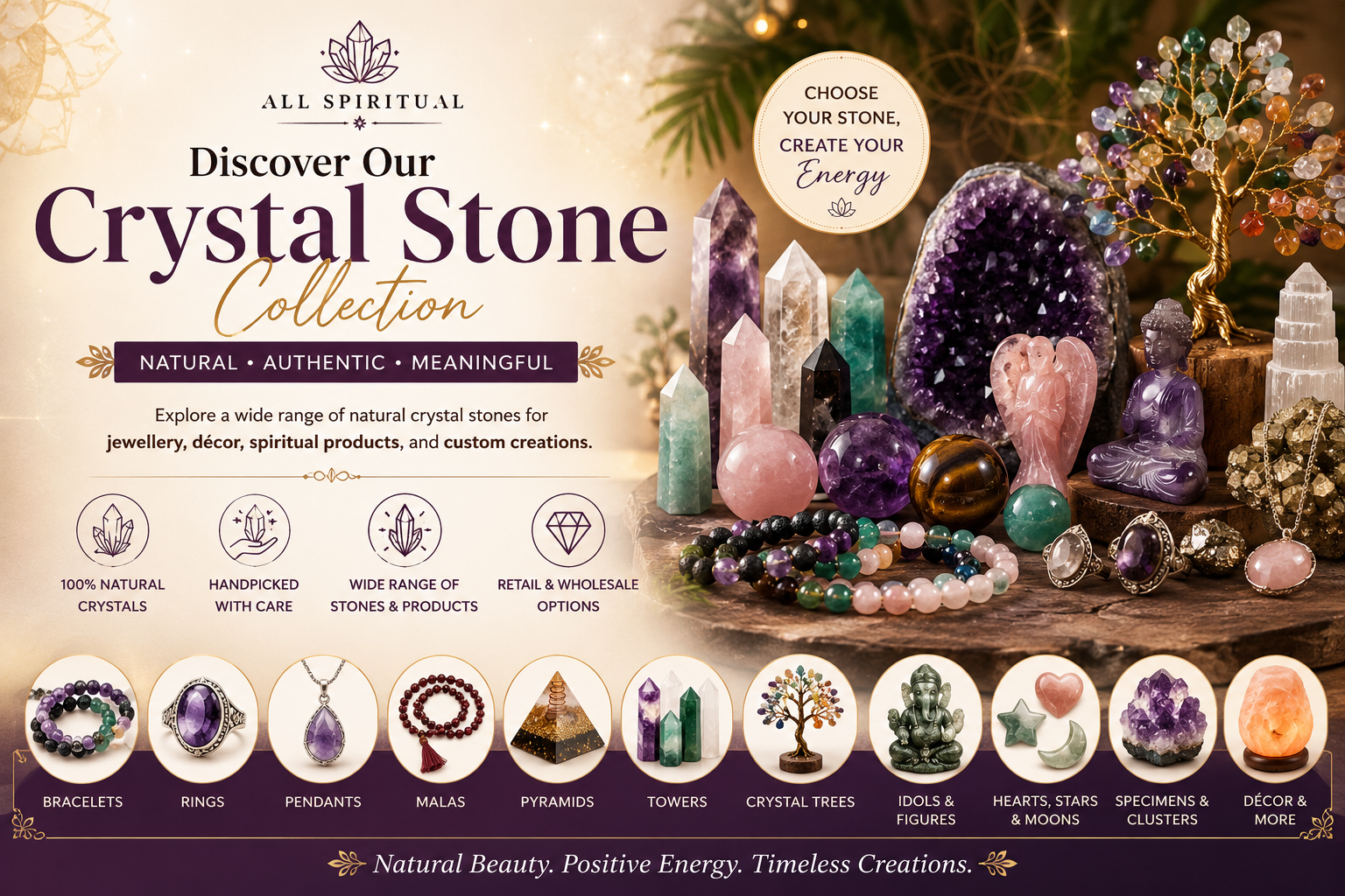 Discover Our Crystal Stone Options for Jewellery, Décor & Custom Products