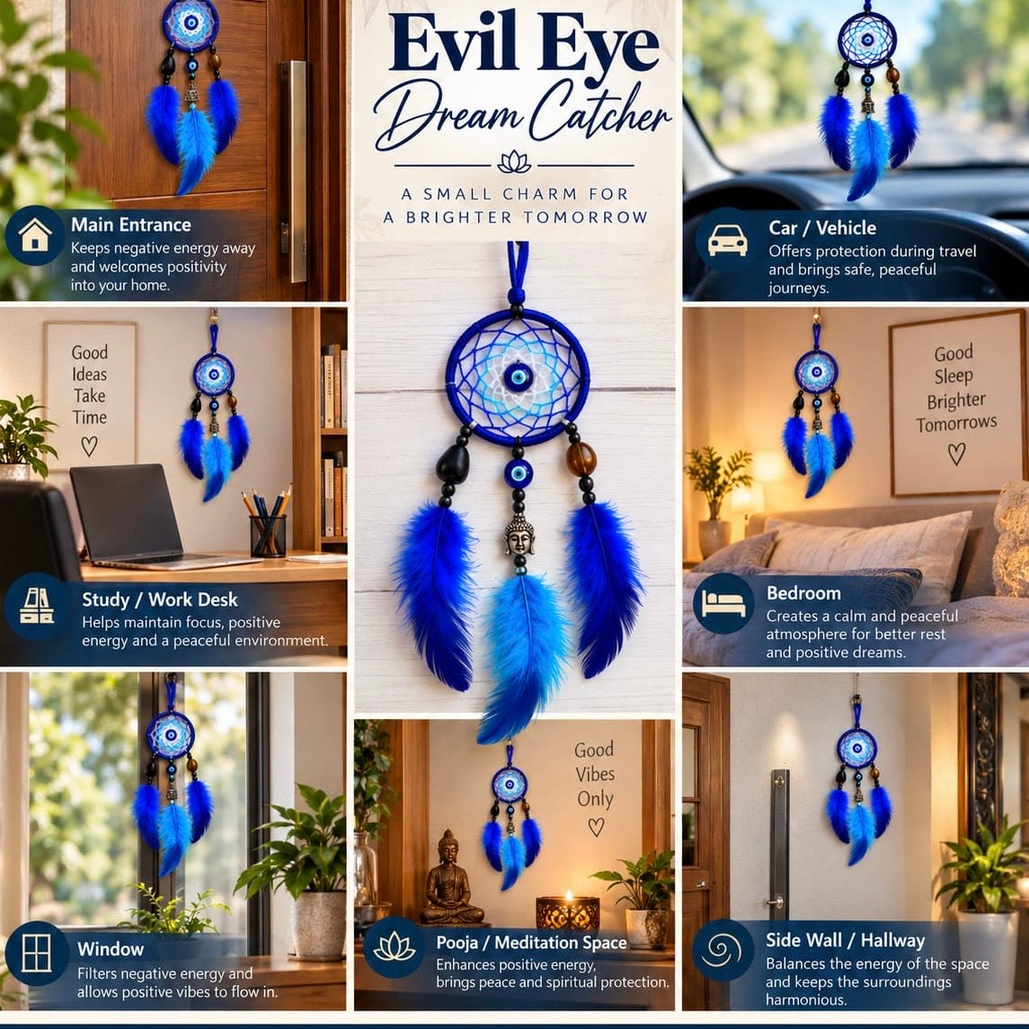 Evil Eye Dream Catcher - With Natural Crystals & Buddha Charm