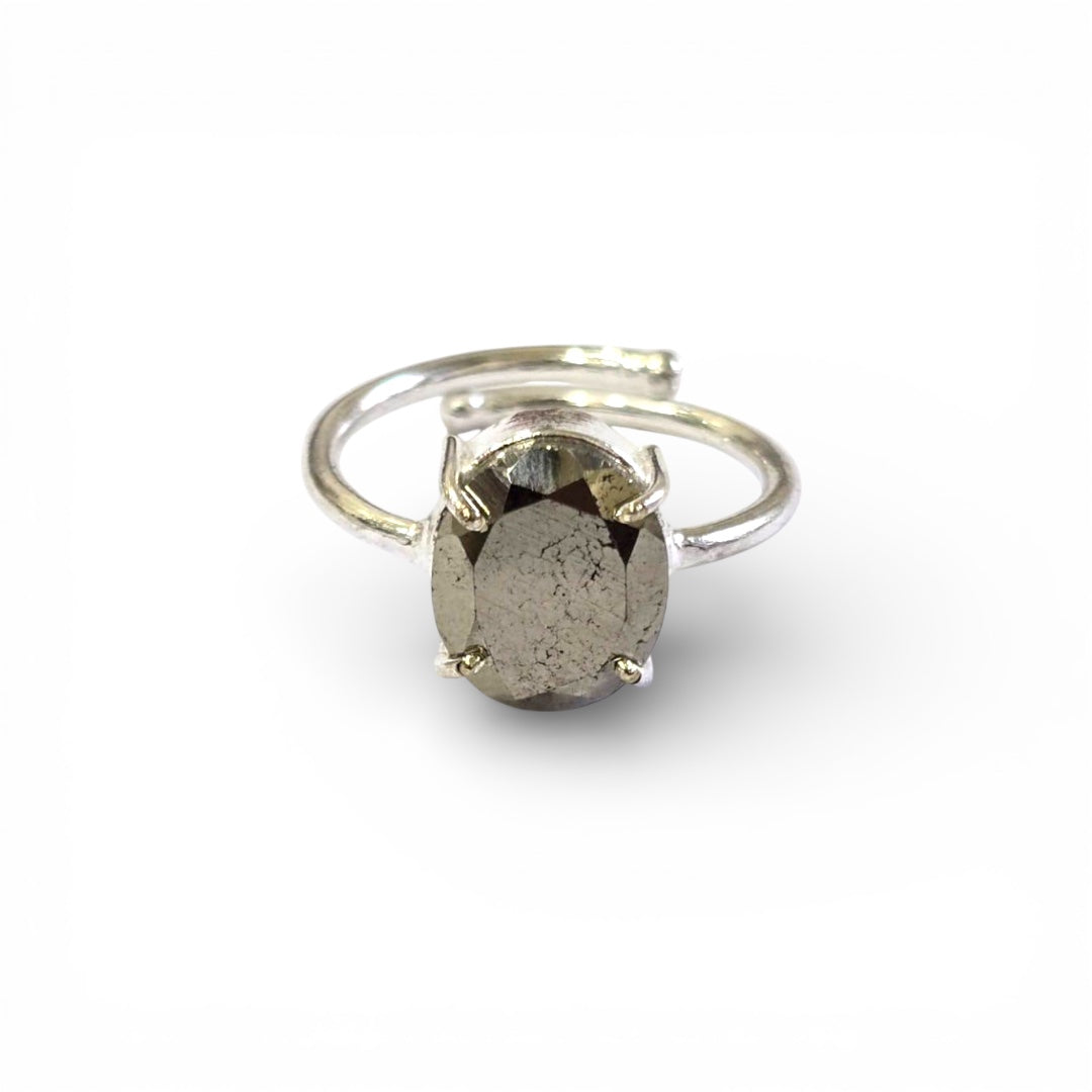Pyrite Ring – Natural Gemstone  Silver Adjustable | Reminder of Abundance