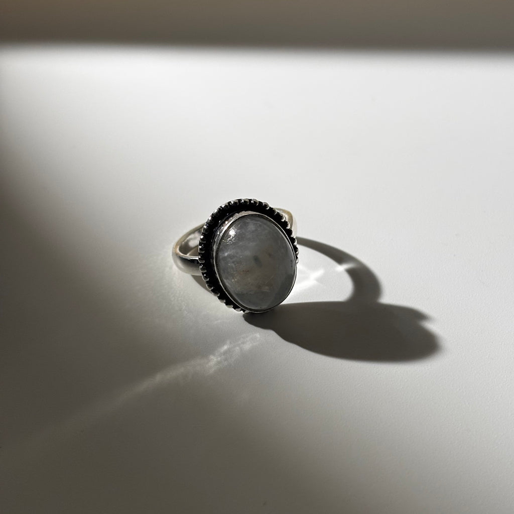 Moonstone Ring - Natural Cabochon Stone Silver Plated Adjustable Size (5 pcs)