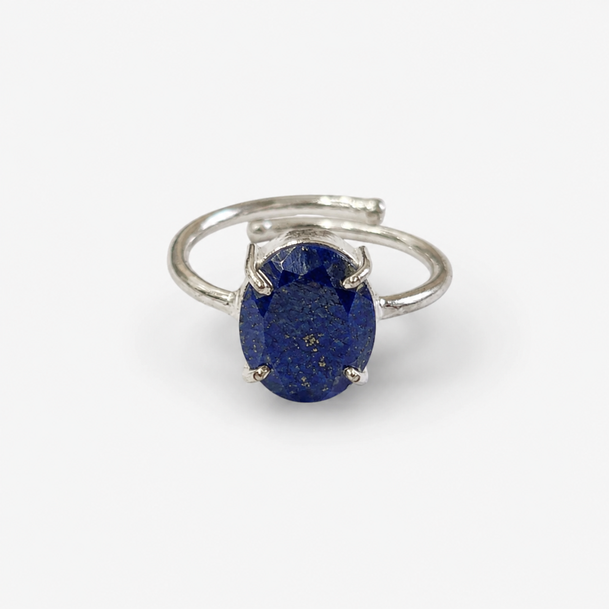 Lapis Lazuli Ring – Faceted Natural Stone Silver Plated Adjustable | Fortuna