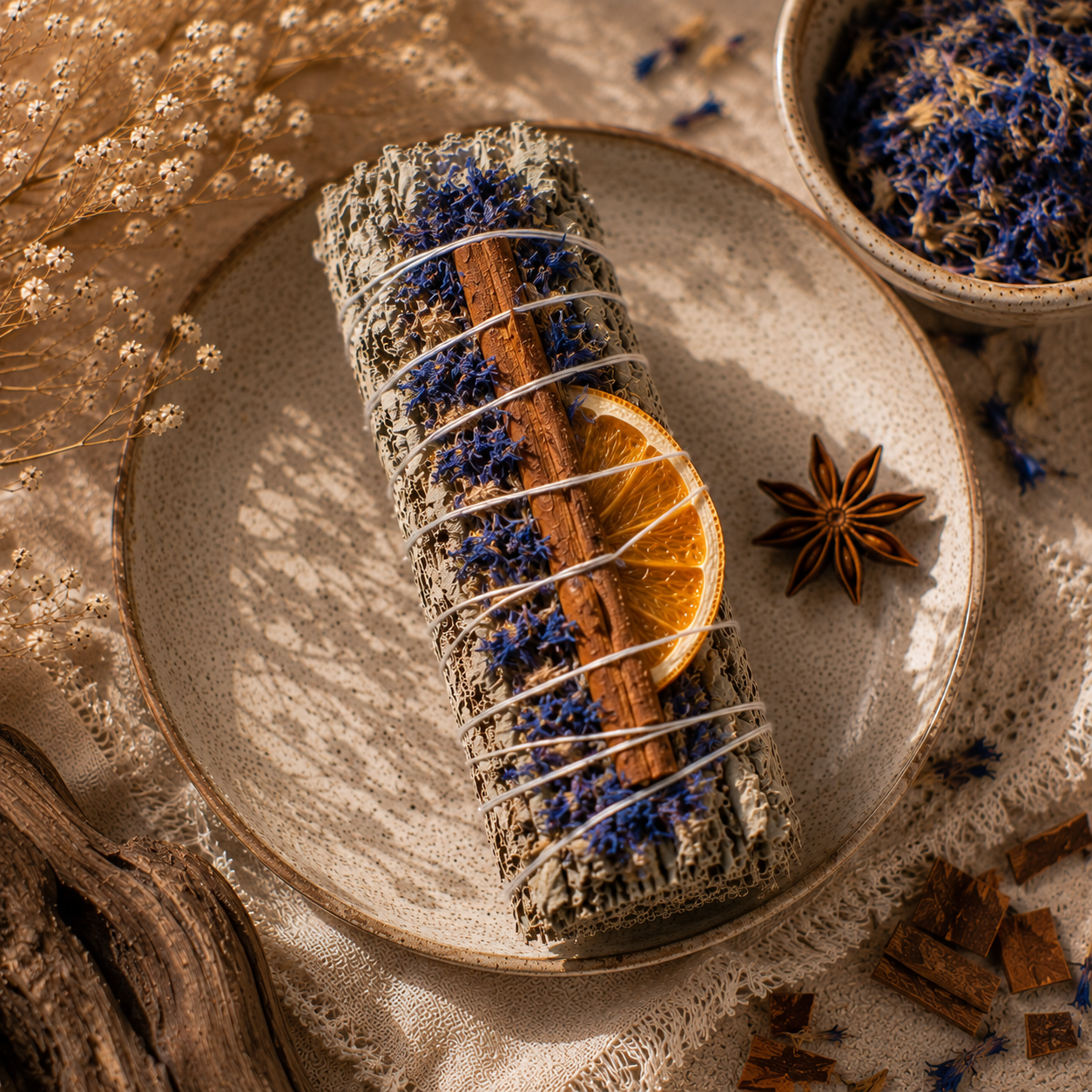 Sacred Orange , Cinnamon & Blue Corn Sage Smudge Stick | Believed to Represent Protection, Renewal & Balance