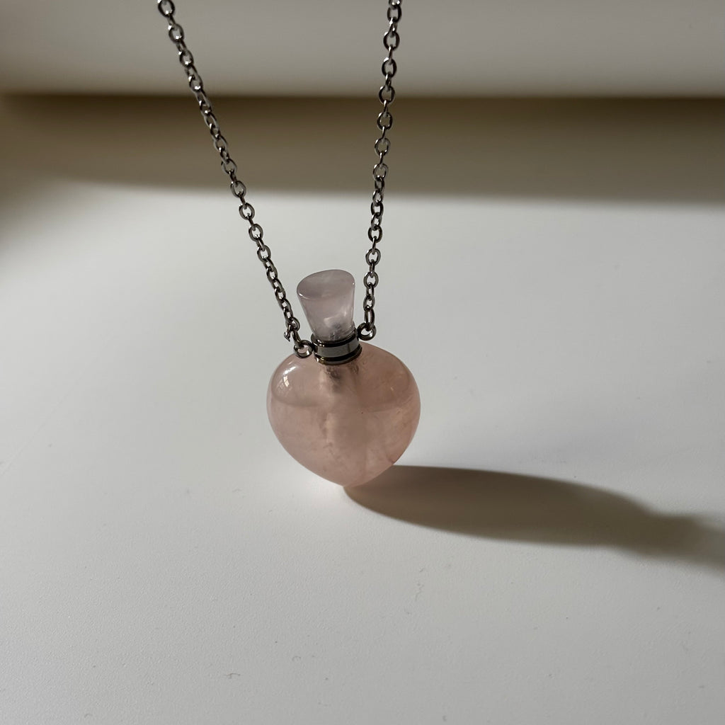 Rose Quartz Pendant - Perfume Bottle Carved Openable  Natural Stone | Affinity