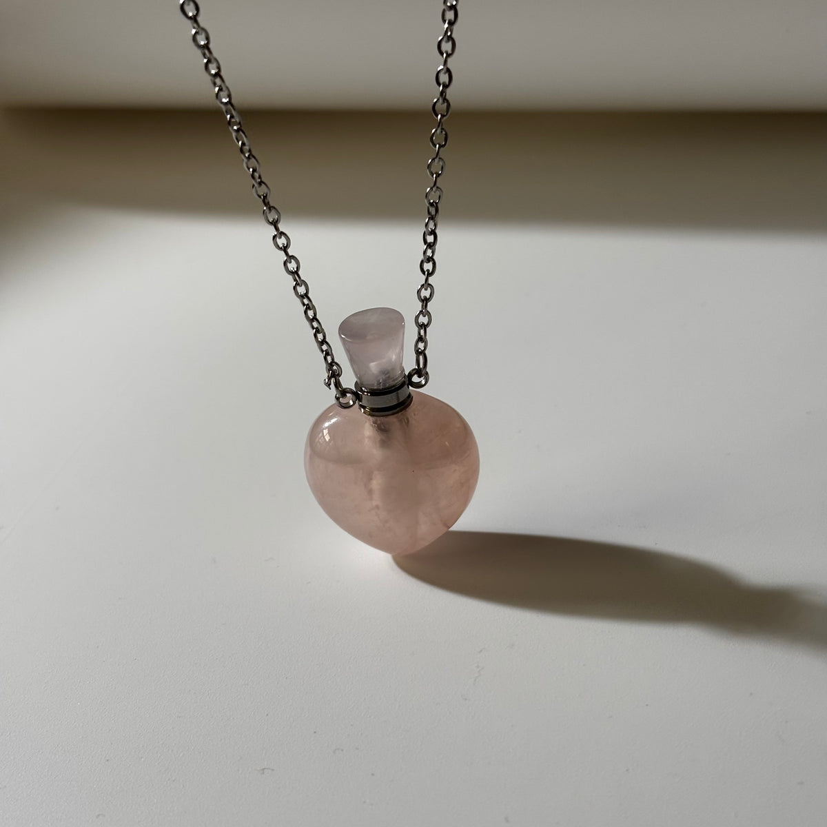 Rose Quartz Pendant - Perfume Bottle Carved Openable  Natural Stone | Affinity