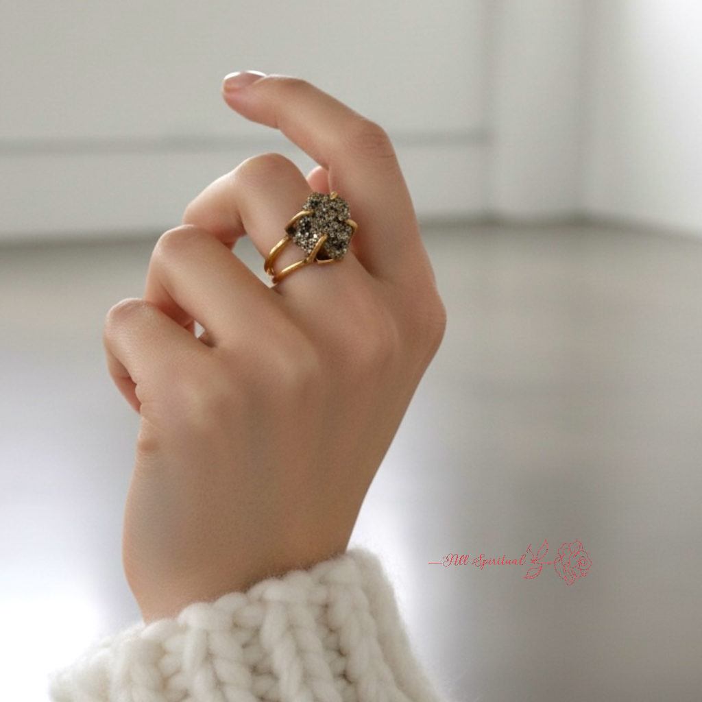 Pyrite Ring – Raw Natural Stone Adjustable Gold Plated | Reminder of Abundance
