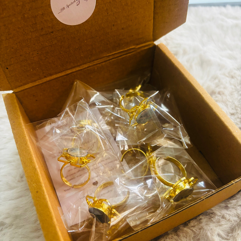 Abalone Shell Floral Ring - Natural Abalone Stone Brass Goldplated Adjustable Size (Pack of 7)