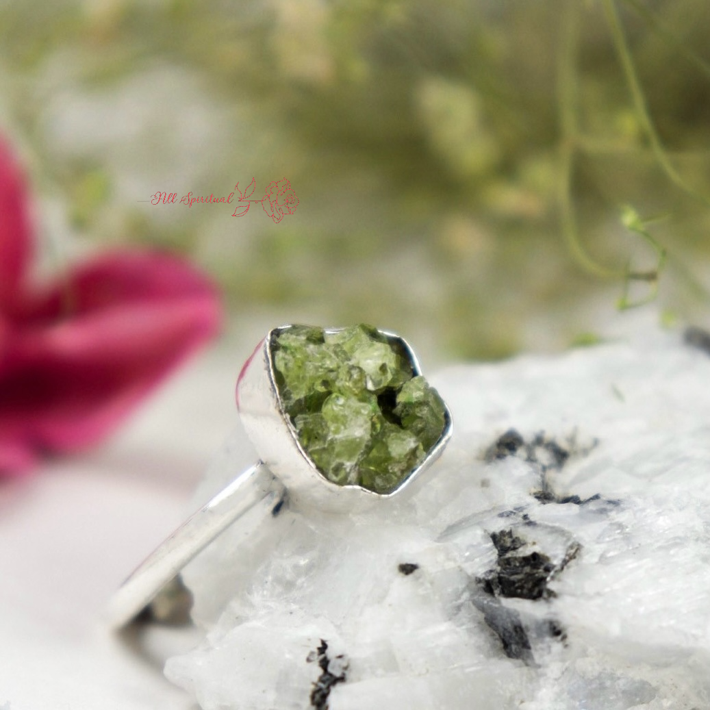 Peridot Ring - Raw Natural Stone Adjustable Silver Plated | Reminder of Growth