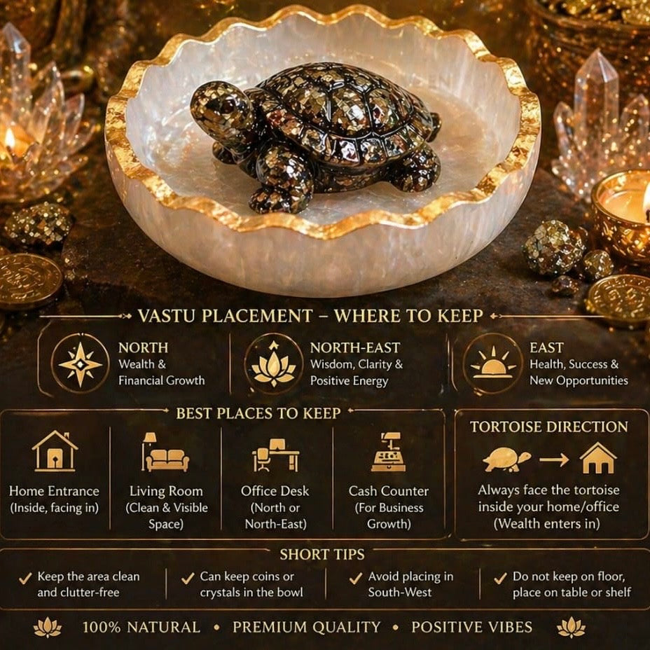 Pyrite Orgonite Tortoise With Selenite Orgonite Bowl | Vastu Inspired Home Decor & Housewarming Gift