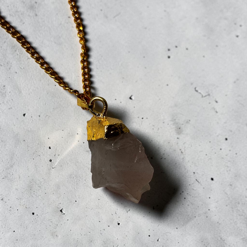 Rose Quartz Pendant - Raw Natural Stone Golden (5 pcs)