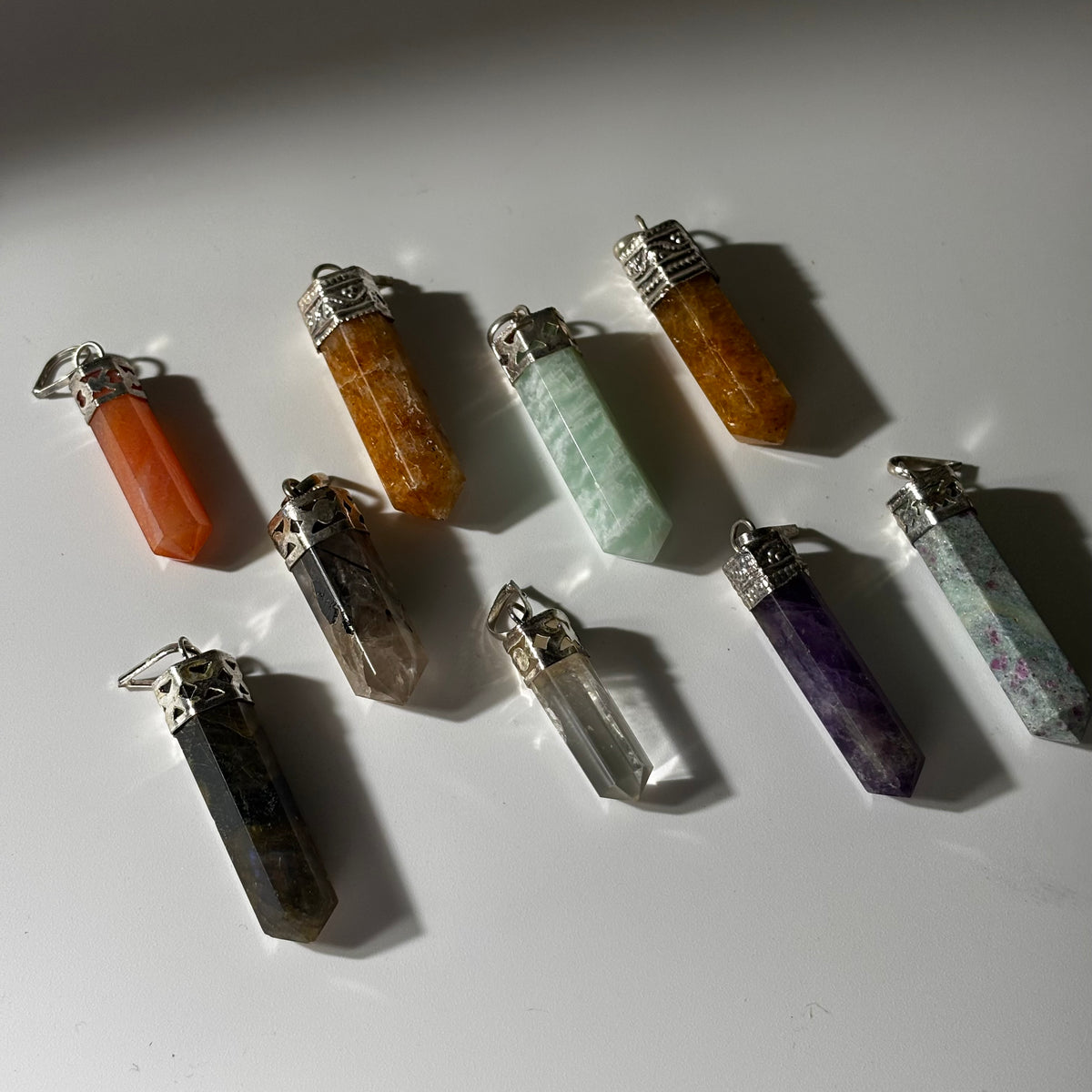 Crystals Pendant - Pencil Shape Natural Stones (9 pcs)