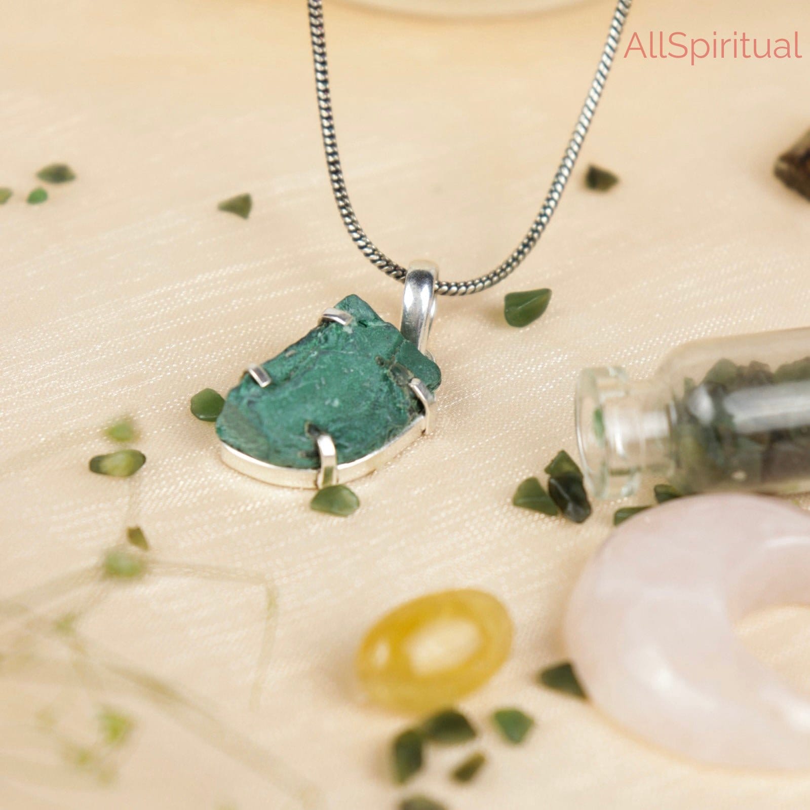 Malachite Pendant -  Raw Natural Stone Silver Plated | Emblem of Transformation