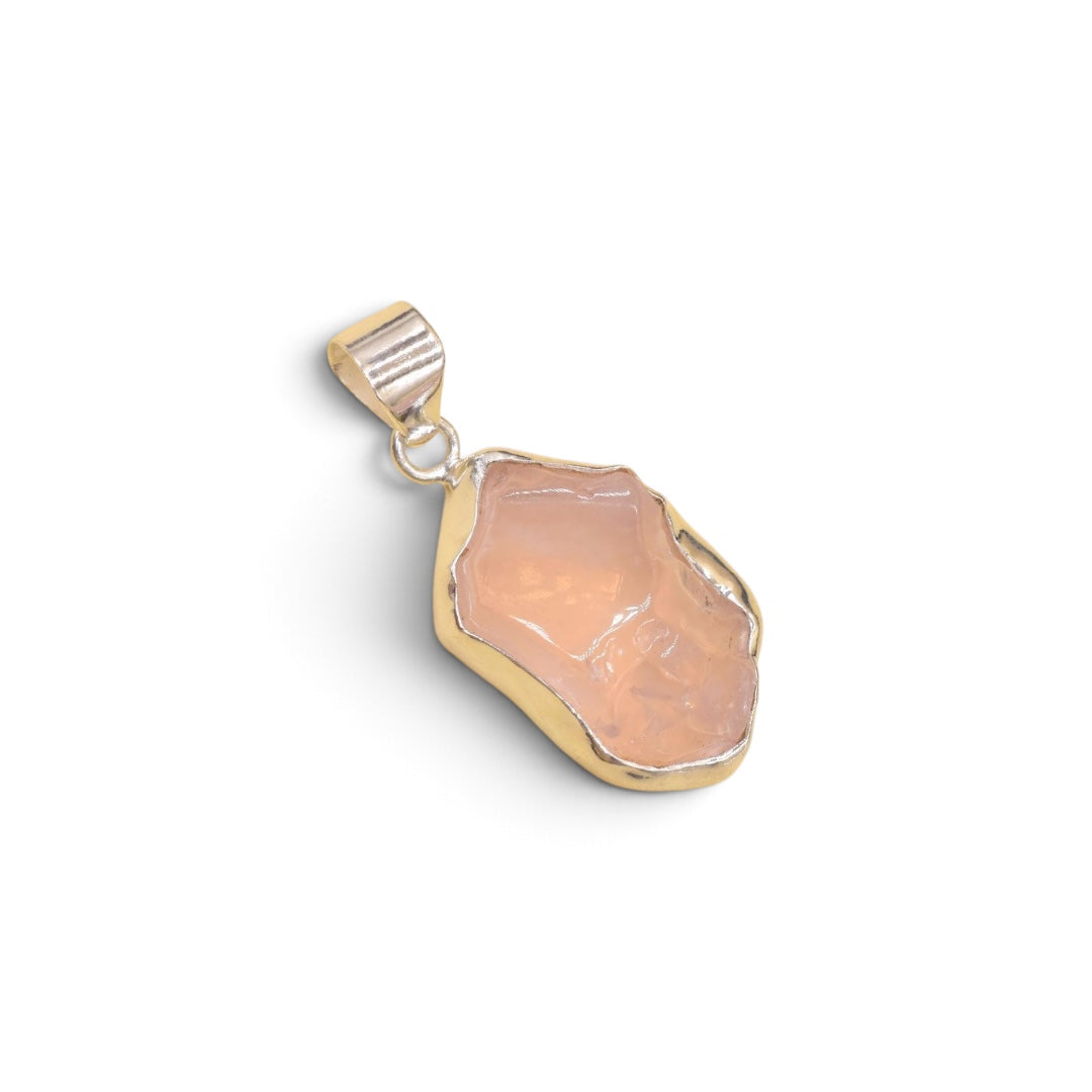 Rose Quartz Pendant - Raw Natural Stone Silver Plated | Brillante
