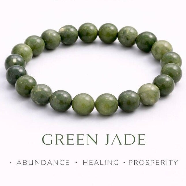 Green Jade Crystal Bracelet - Round | Traditionally Known as the Stone of Abundance, Healing & Prosperity