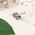 Amethyst Ring - Raw Natural Dual Stone Adjustable Silver Plated | Crest of Calm