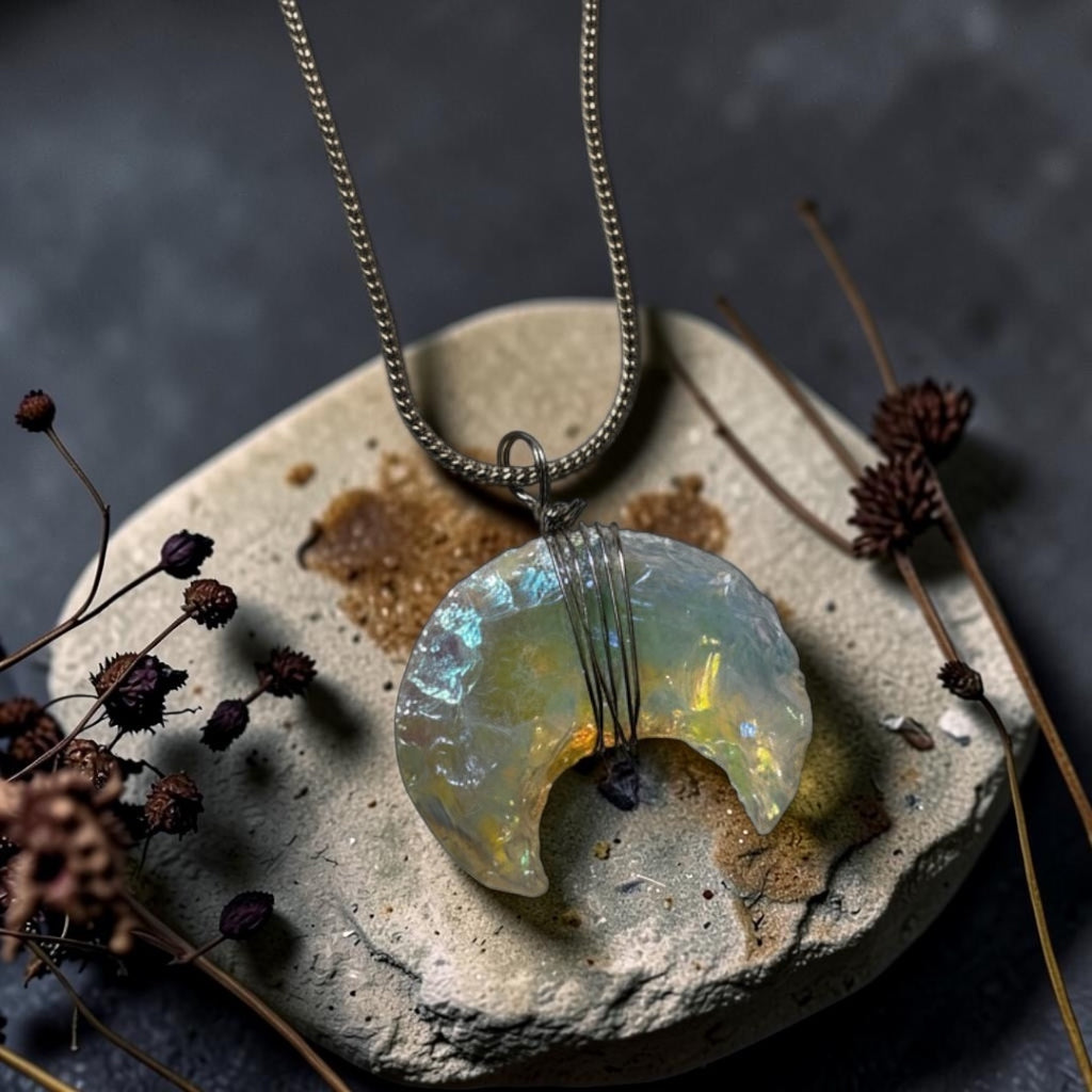 Angel Aura Pendant - Crescent Moon Carved  | Pureza