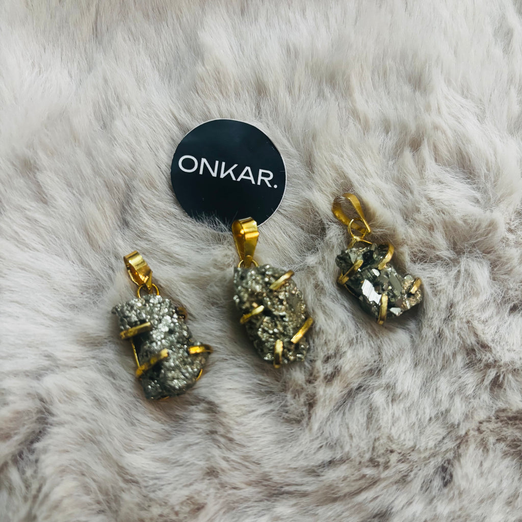 Pyrite Pendant - Raw Natural Cluster Stone Brass Golden Finish (Pack of 3)