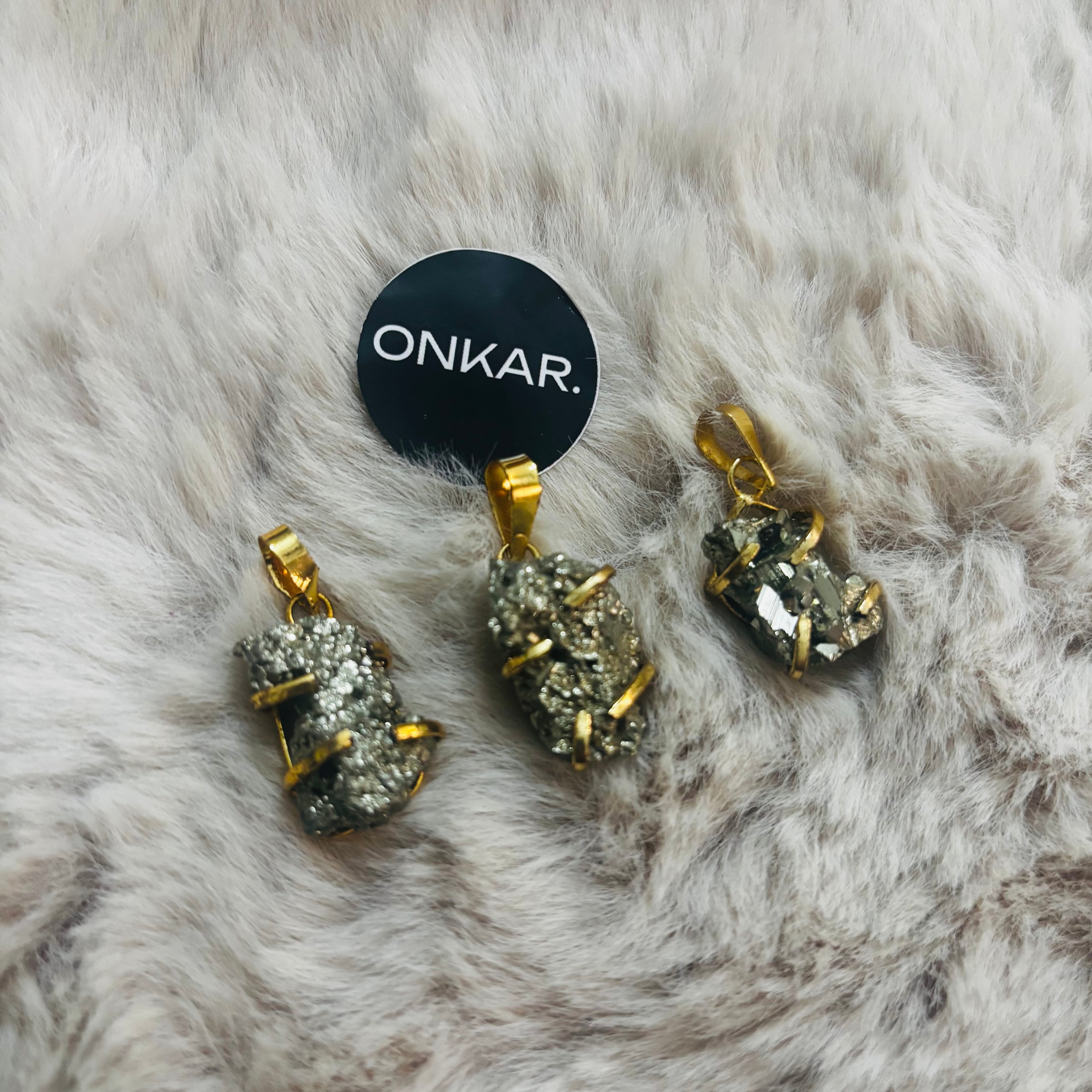 Pyrite Pendant - Raw Natural Cluster Stone Brass Golden Finish (Pack of 3)
