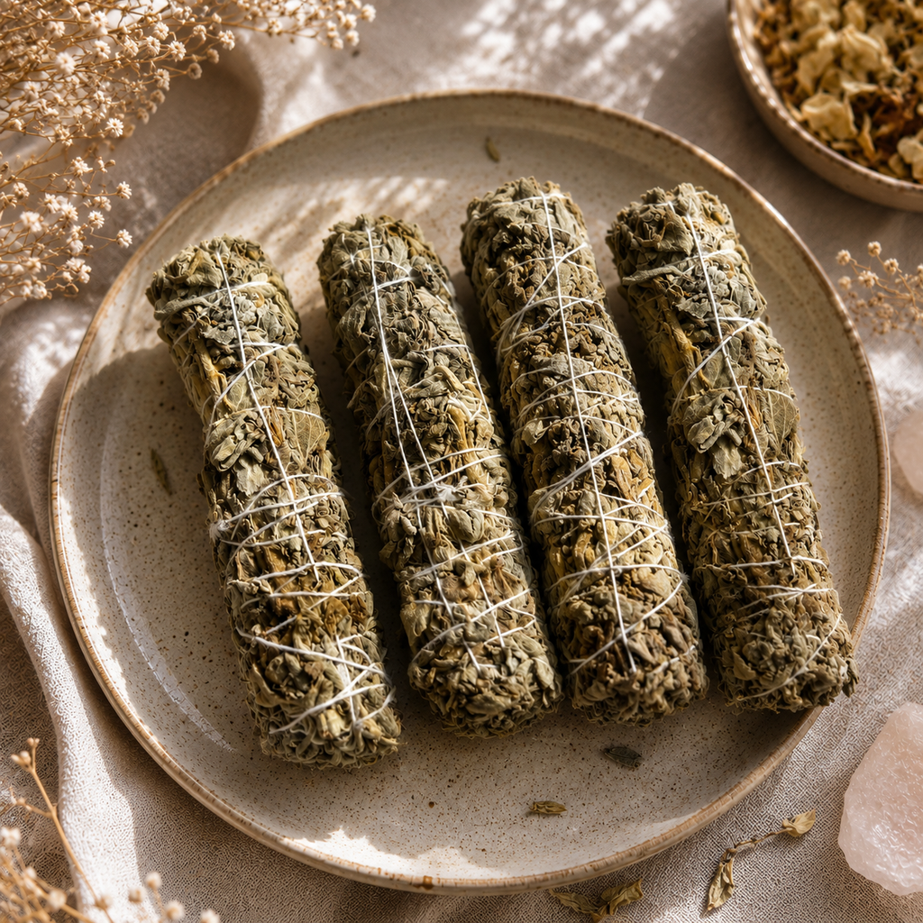White Sage Smudge Stick – Indian (Set of 4) | Believed to Support Space Cleansing, Calmness & Spiritual Clarity