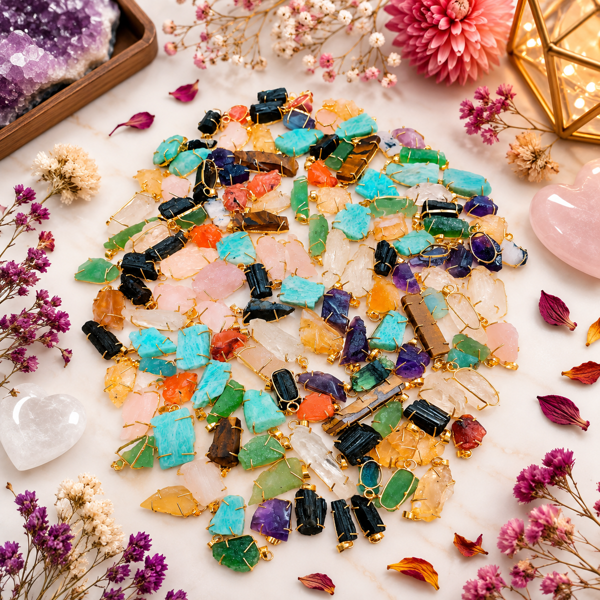 Crystals Pendant - Raw Natural Stone | Mix Exclusive Gold Plated Aurea