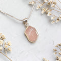 Rose Quartz Pendant - Raw Natural Stone Silver Plated | Brillante