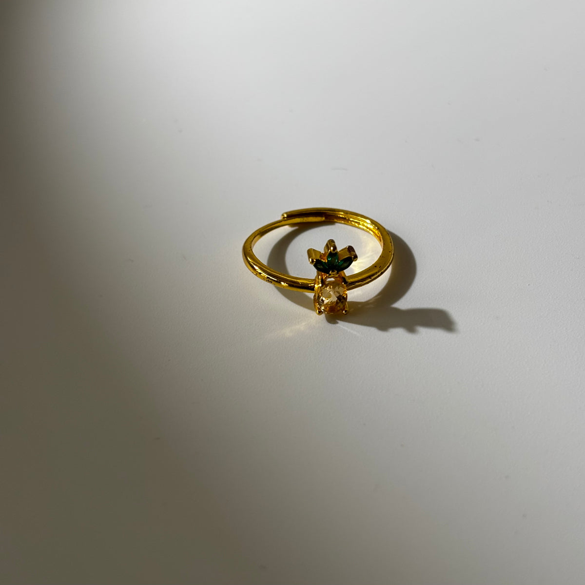Citrine & Green Jade Ring - Pineapple Carved Natural Faceted Stone Gold Plated Anti tarnish Adjustable | Flourish