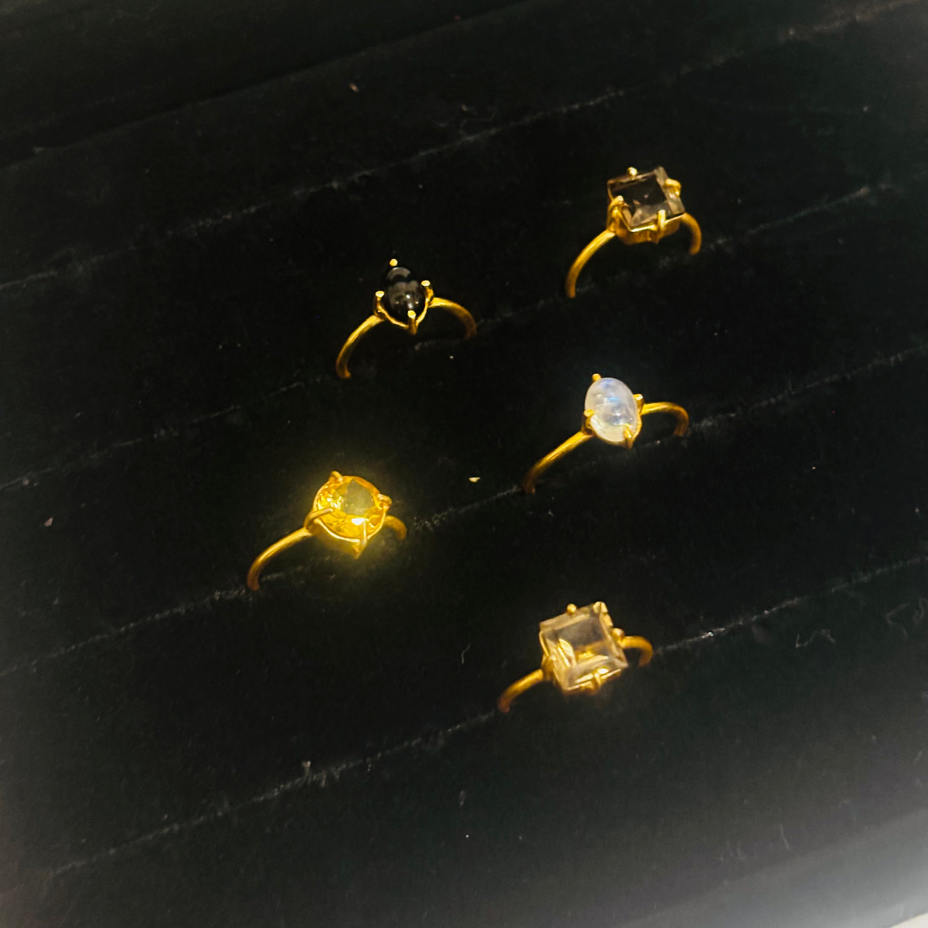 Gemstone Ring - Minimal Mix Stone Brass Goldplated Adjustable Size (Pack of 5)