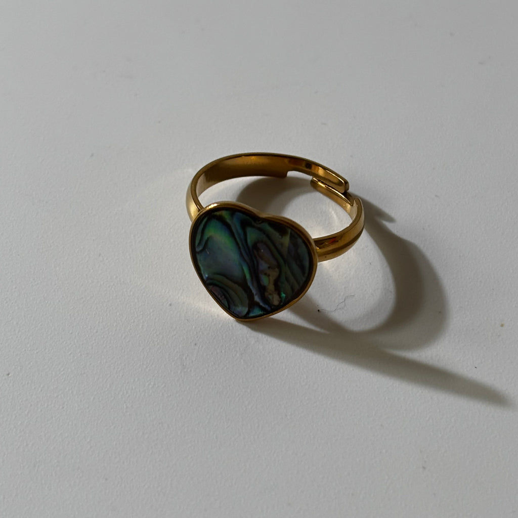 Abalone Ring - Heart Natural Shell Adjustable Gold plated Anti tarnish | Serenity