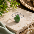 Green Aventurine Ring – Faceted Natural Stone Silver Plated Adjustable | Fortuna
