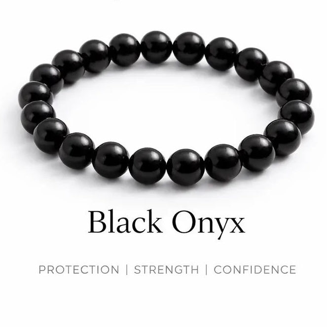 Black Onyx Crystal Bracelet - Round | Traditionally Known as the Stone of Energy, Motivation & Confidence