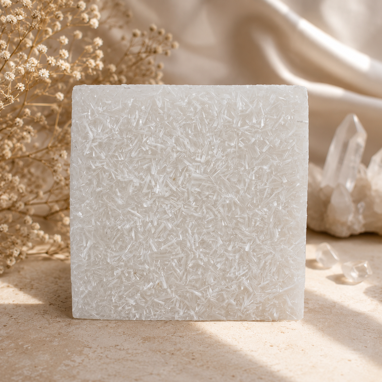Selenite Plate - Square Raw Selenite Orgonite Crystal Charging Plate