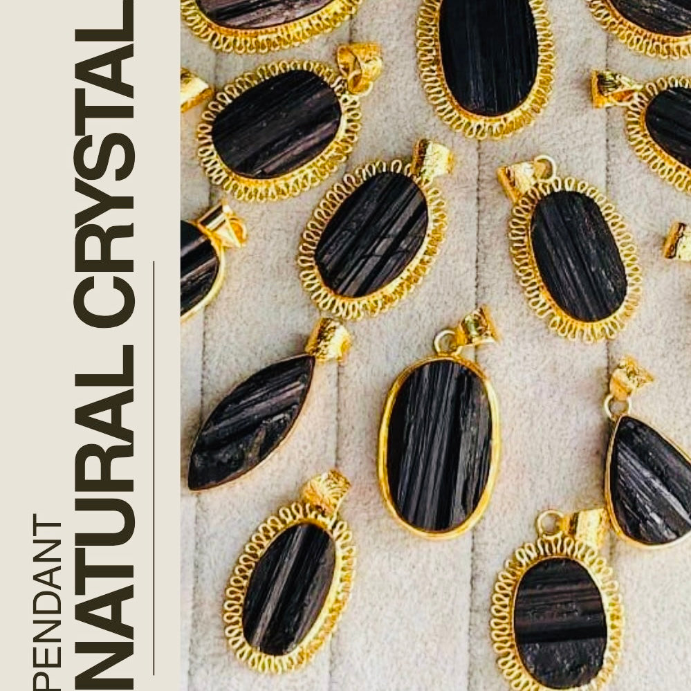 Black Tourmaline Pendant – Assorted Raw Big Natural Stone Gold Plated | Noche