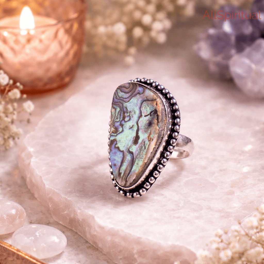 Abalone Shell Ring - Natural Stone Adjustable Silver Plated | Rooted in Ocean Energy