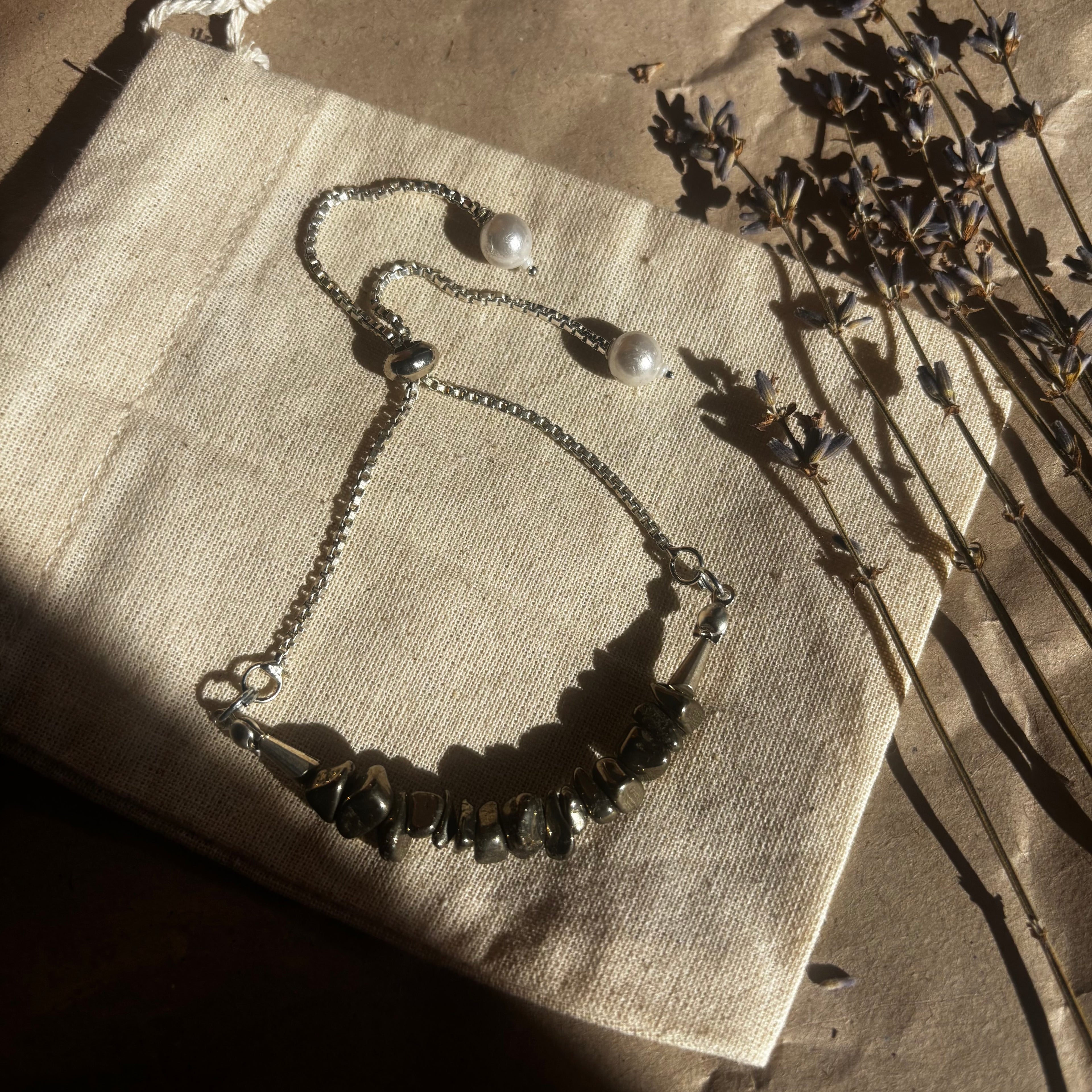 Pyrite Bracelet – Minimal Chip Style Adjustable | Reminder of Abundance