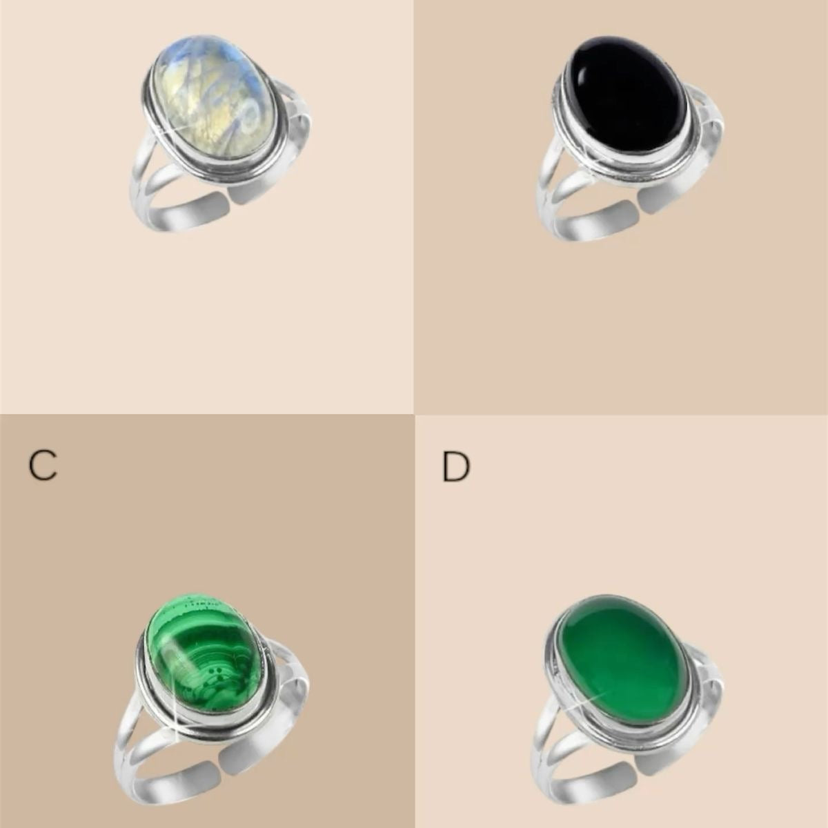 Crystals Ring - Natural Stone Adjustable | Mix Exclusive Silver Plated Alba