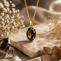 Smoky Quartz Pendant – Faceted Natural Stone Gold Plated | Serena