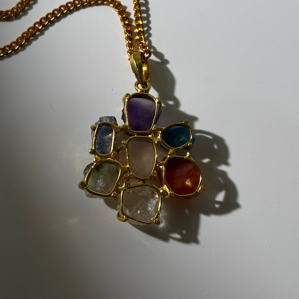 Seven Stones Pendant – Raw Natural Stone Gold Plated | Siete