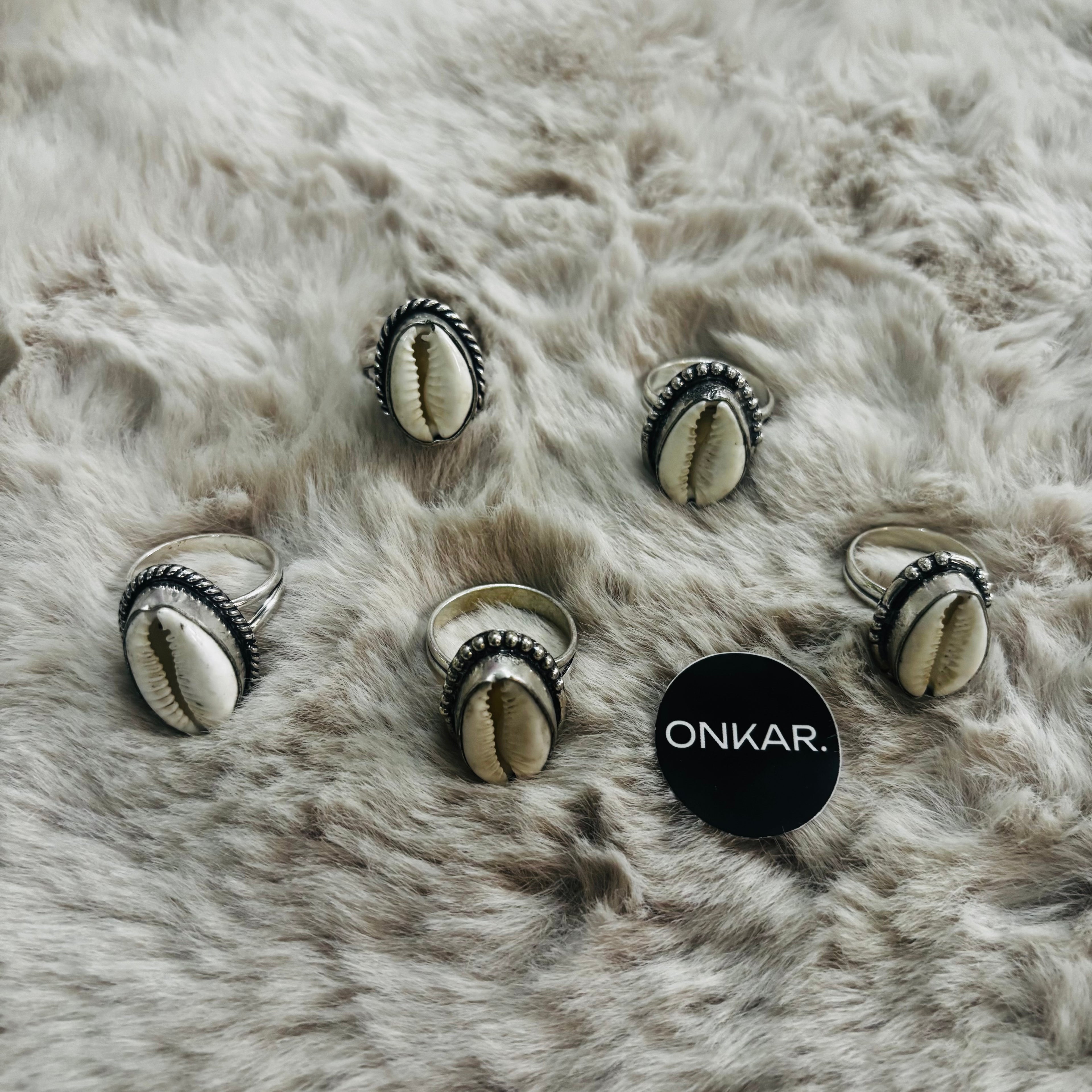 Kauri / Cowrie Shell Ring - Natural Kauri Oxidised Adjustable Size (Pack of 5)