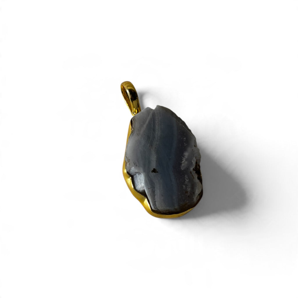 Blue Lace Agate Pendant - Raw Natural Stone Gold Plated | Ziva
