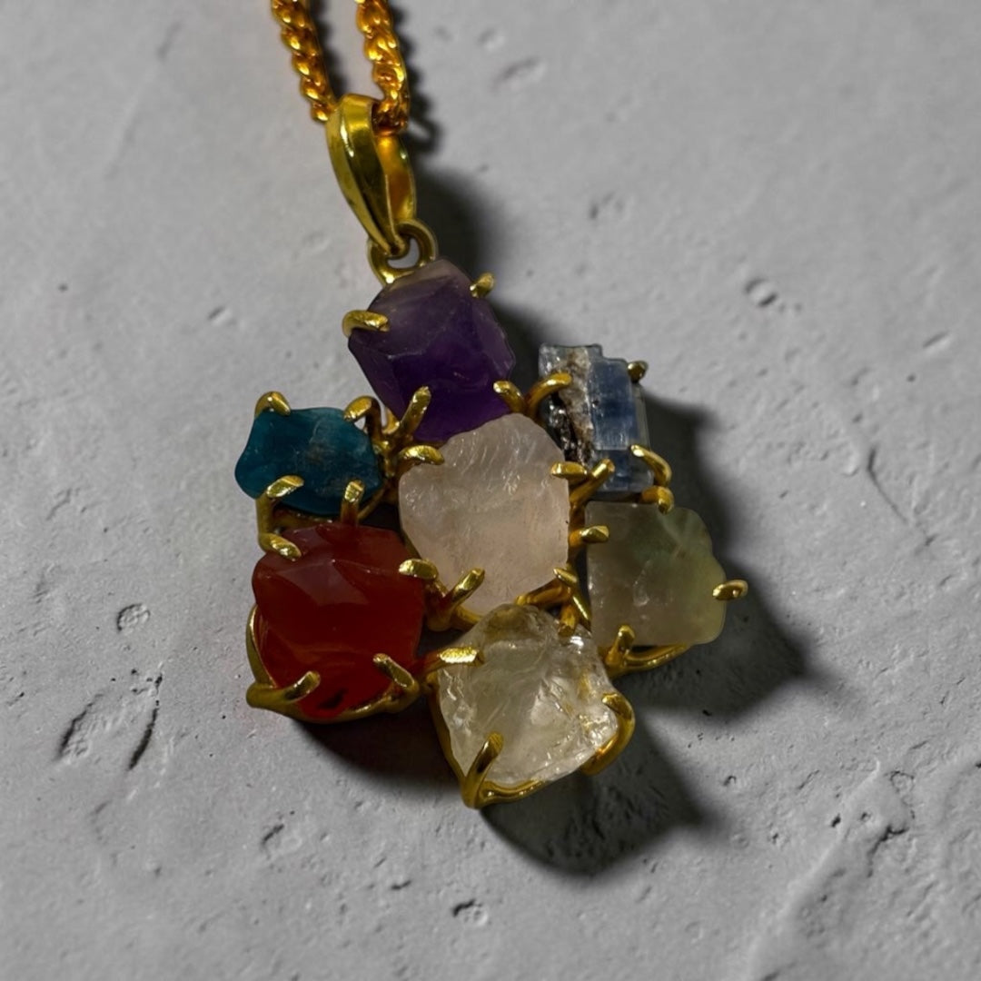 Seven Stones Pendant – Raw Natural Stone Gold Plated (5 pcs)