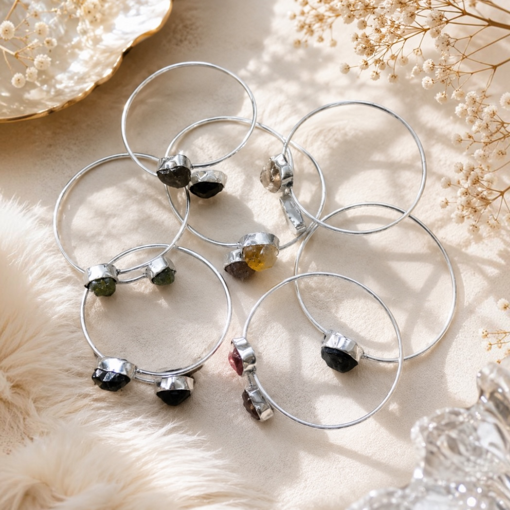 Mix Crystals Kada Bracelet - Raw Natural Stone German Silver (Pack of 14)