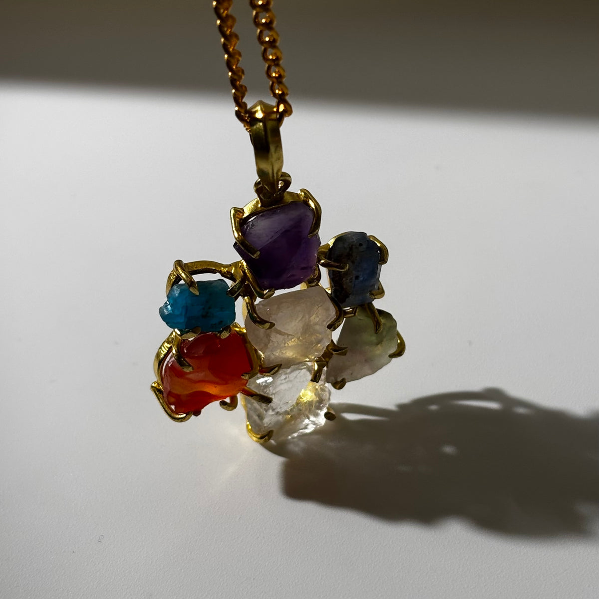 Seven Stones Pendant – Raw Natural Stone Gold Plated | Siete