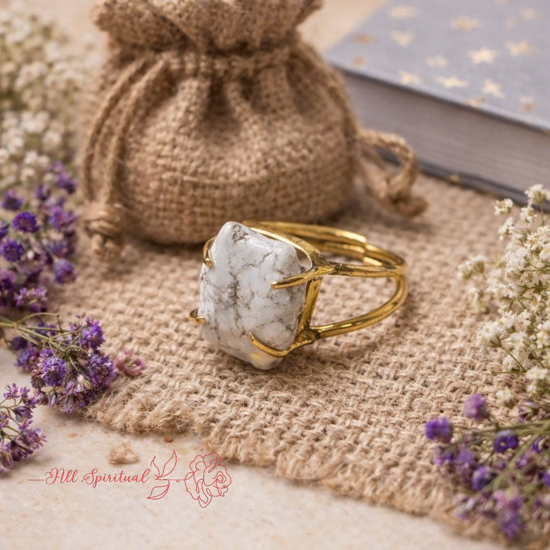 Howlite Ring – Raw Natural Stone | Adjustable Gold Plated