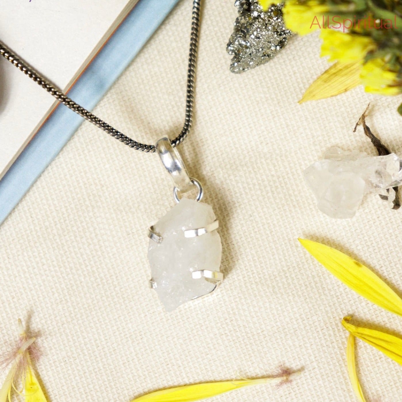 Clear Quartz Pendant -  Raw Natural Stone Silver Plated | Emblem of Clarity