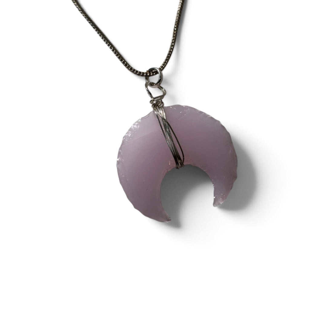 Rose Quartz Pendant - Crescent Moon Carved | Pureza