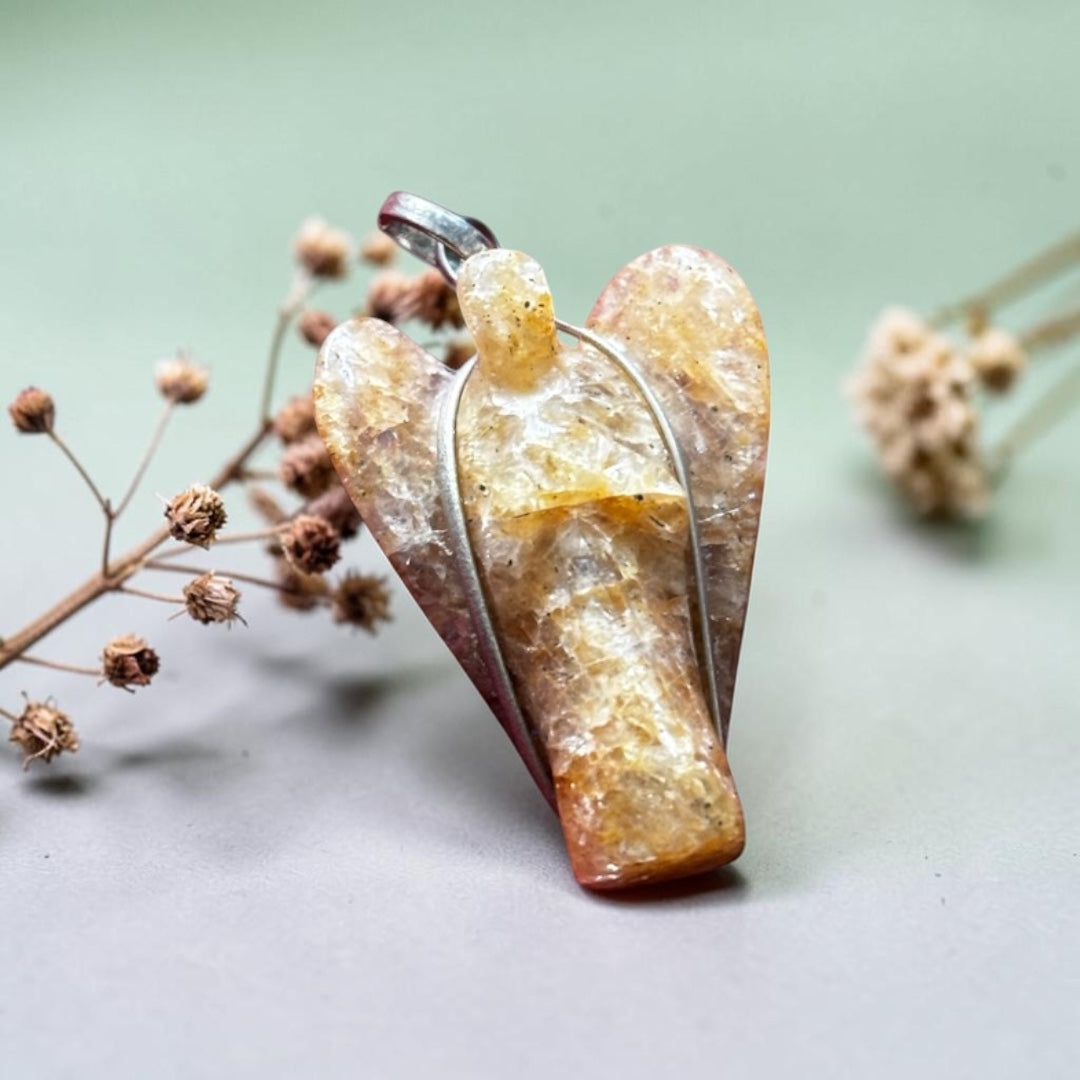 Citrine Pendant - Angel Carved Natural Stone | Bonita