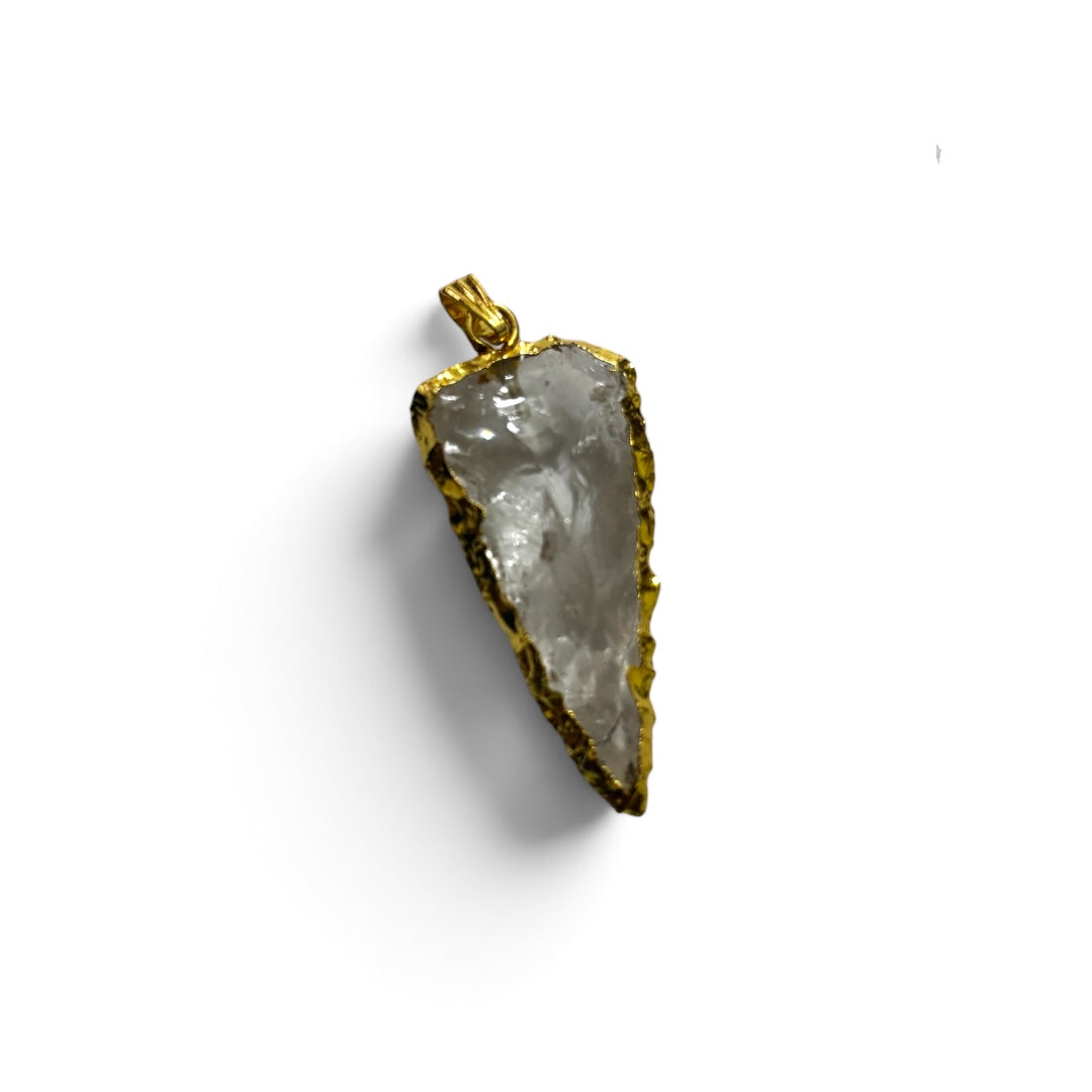 Clear Quartz Pendant - Arrow Head Carved Natural Stone Golden | Hermosa
