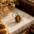 Tiger Eye Ring – Faceted Natural Stone Silver Plated Adjustable | Fortuna