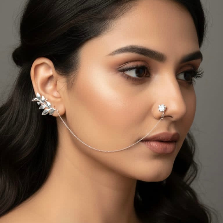 Vanya Nose Chain Ear Cuff - Silver Plated | Symbolising Strength