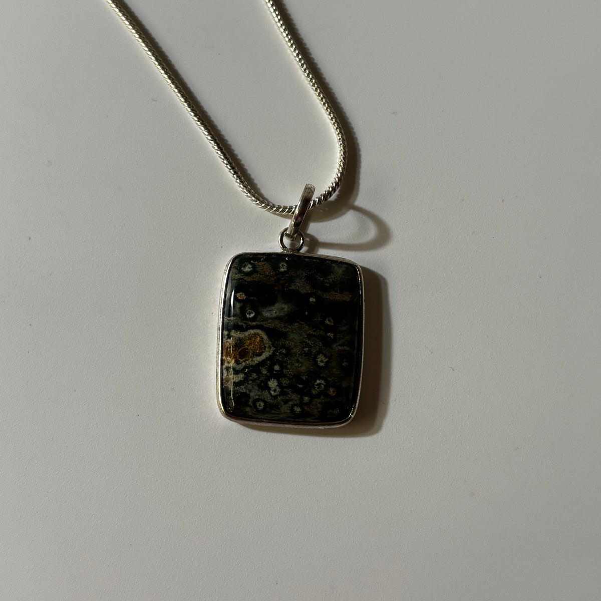 Earthy Ocean Jasper Pendant - Natural Stone Silver Plated | Rare IV