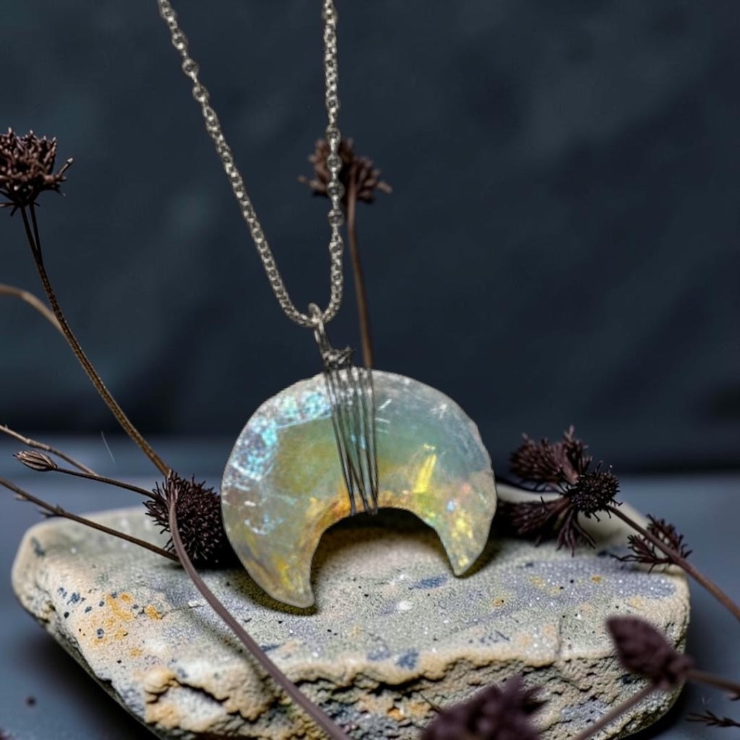 Angel Aura Pendant - Crescent Moon Carved (5 pcs)